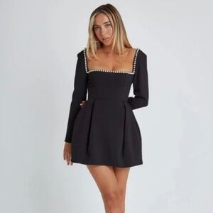 Elegant Black Mini Dress with Pearl Accents